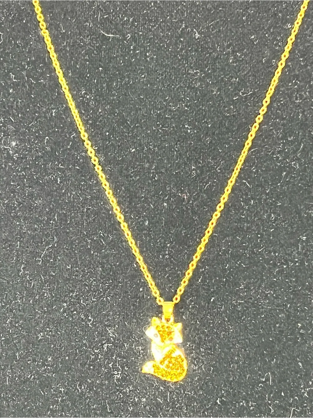 Gold-Tone Fox Pendant Necklace with Orange Rhinestones